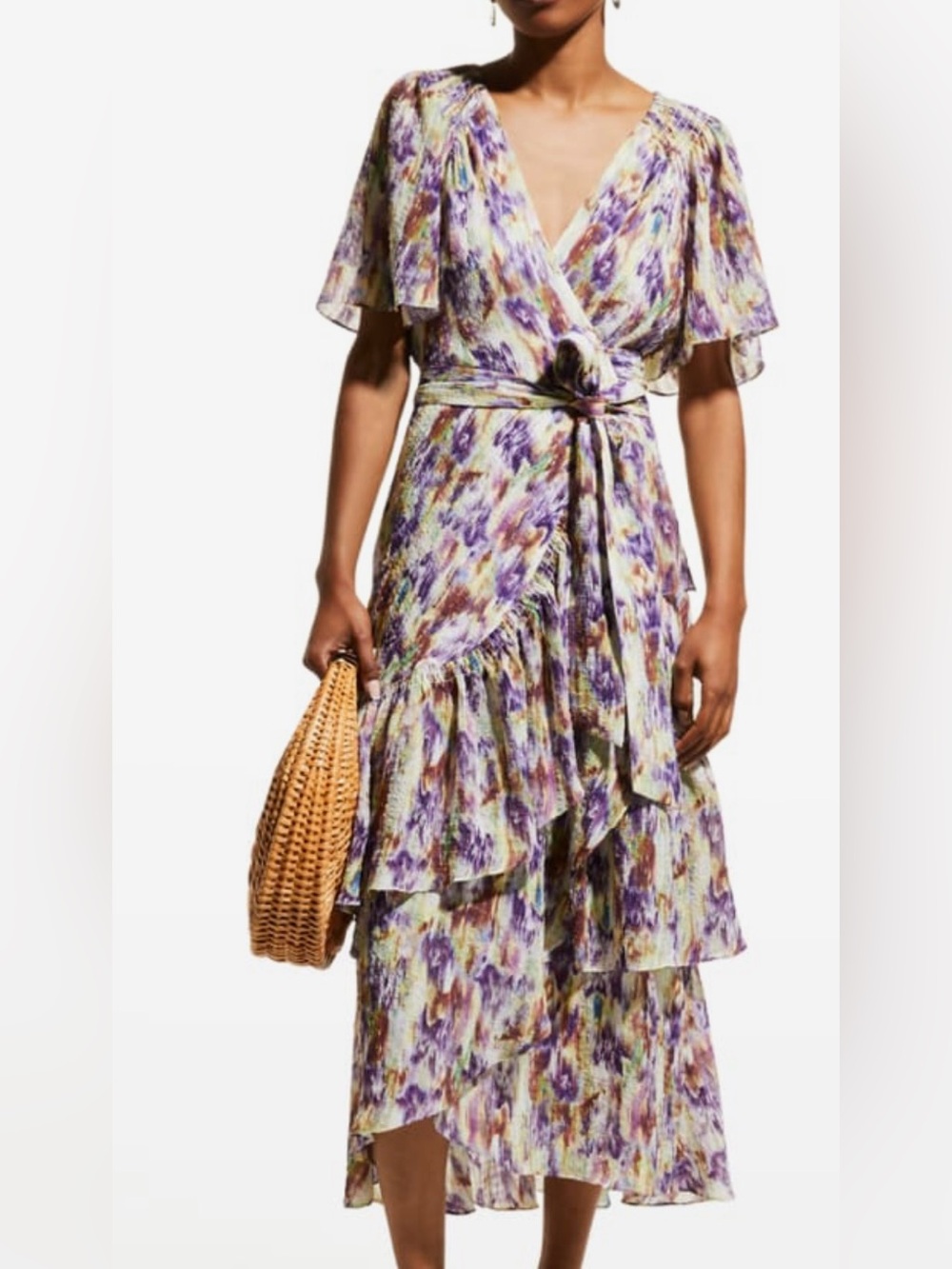 Tonya Taylor Brittany Belted Faux-Wrap Floral Midi Dress